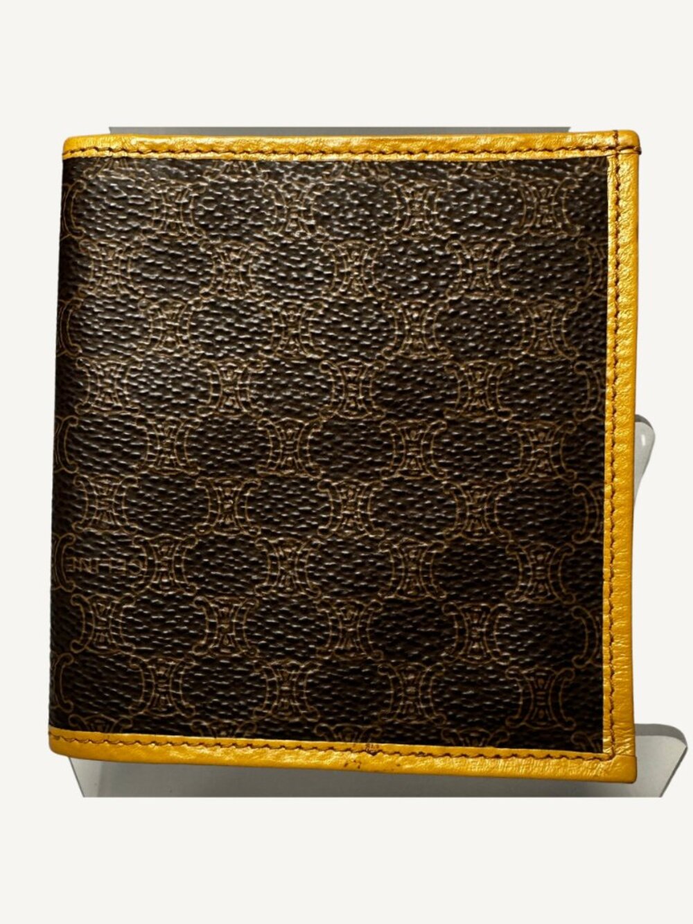 Celine Triomphe Canvas Bifold Wallet Brown & Camel Tan Leather Made in Italy